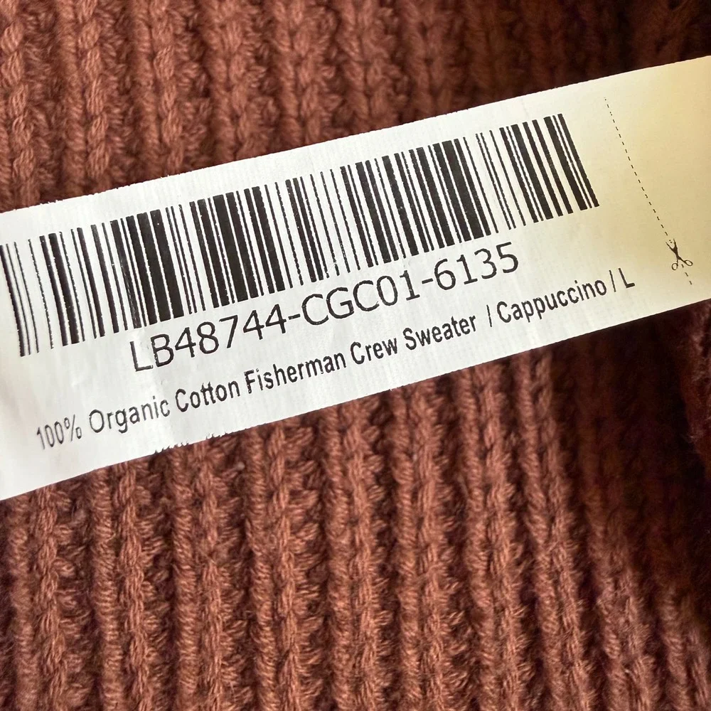 Quince 100% Organic Cotton Fisherman Crew Sweater Cappuccino Brown Large LB48744